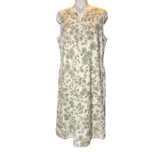 Norm Thompson Women’s Linen Blend Dress Size Large Green V-neck Pockets Zipper - Picture 2 of 12